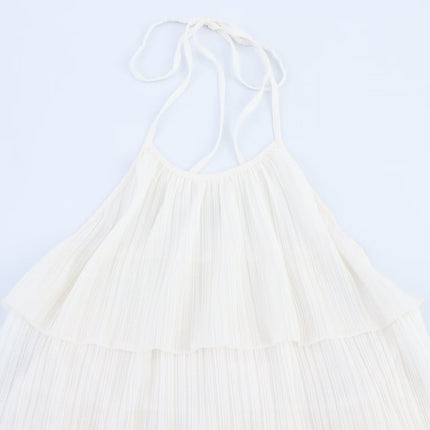 Backless sleeveless layered decorative hanging neck dress for women