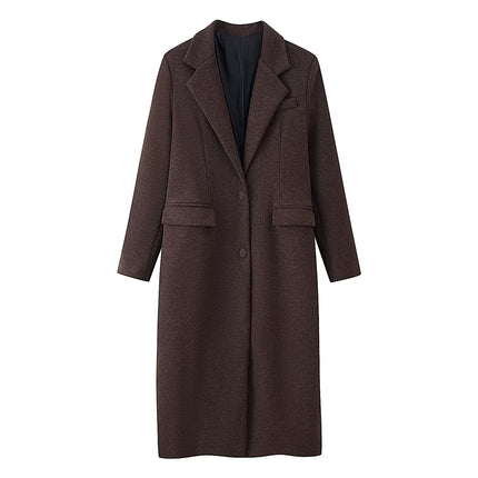 Dark Brown Notch Lapel Long Coat
