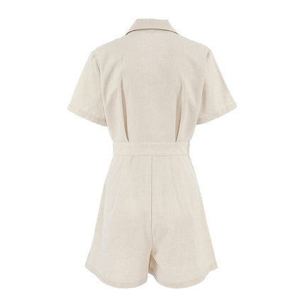 Khaki Linen-Blend Utility Jumpsuit