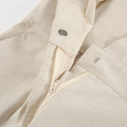 Khaki Linen-Blend Utility Jumpsuit